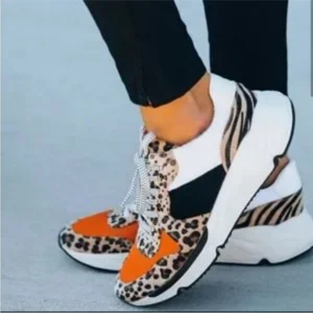 White Raven Willow Leopard Sneaker with Black and Orange
